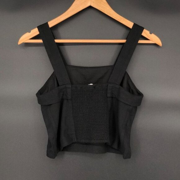 American Eagle Linen Blend Smocked Back Crop Tank Top XS Black Coastal Beach - Picture 2 of 8